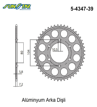 KAWASAKI 600cc ZX-6R NINJA 1998 Model SUNSTAR ARKA DİŞLİ 5-4347-39 ALÜMİNYUM 520