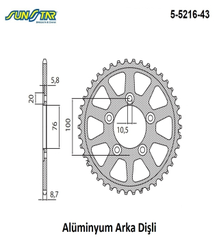 SUZUKI 1000cc GSX-R 1000 2012 Model SUNSTAR ARKA DİŞLİ 5-5216-43 ALÜMİNYUM